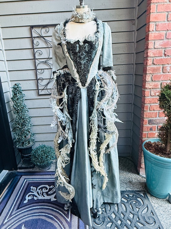 Handmade Dresses & Skirts - OOAK Victorian-Inspired Distressed Evening Gown in Blue, Silver, Black & Grey